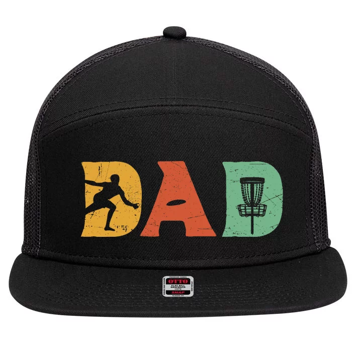 Funny Disc Golf Dad Retro Fathers Day 7 Panel Mesh Trucker Snapback Hat