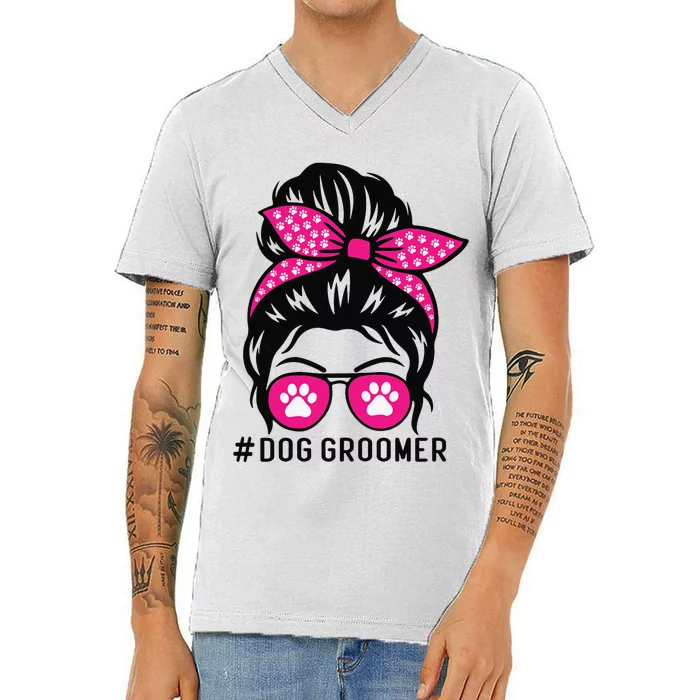 Funny Dog Groomer Grooming Pet Stylist Lady V-Neck T-Shirt