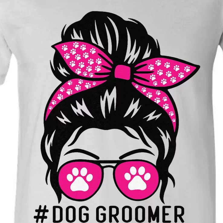 Funny Dog Groomer Grooming Pet Stylist Lady V-Neck T-Shirt