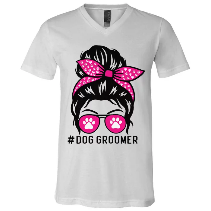 Funny Dog Groomer Grooming Pet Stylist Lady V-Neck T-Shirt