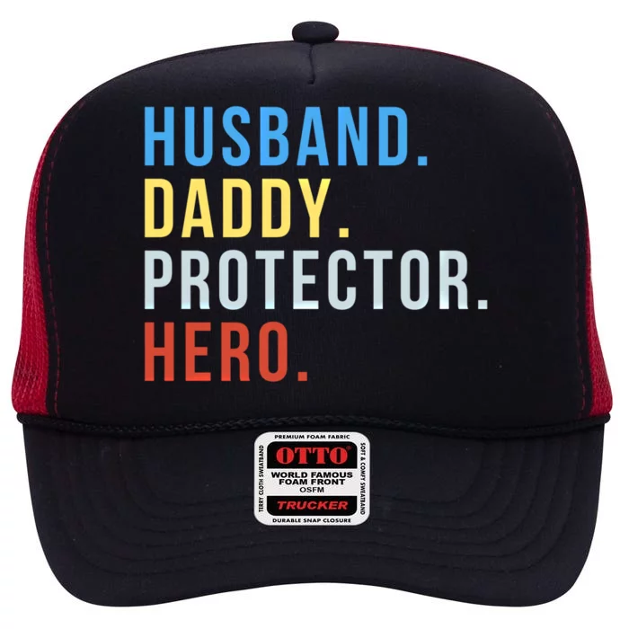 Fathers Day Gift Husband Daddy Protector Hero Gift High Crown Mesh Trucker Hat