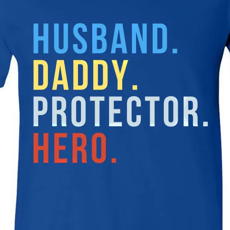 Fathers Day Gift Husband Daddy Protector Hero Gift V-Neck T-Shirt