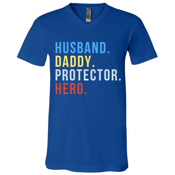 Fathers Day Gift Husband Daddy Protector Hero Gift V-Neck T-Shirt