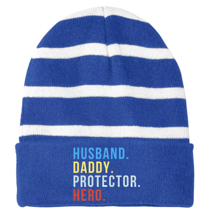 Fathers Day Gift Husband Daddy Protector Hero Gift Striped Beanie with Solid Band