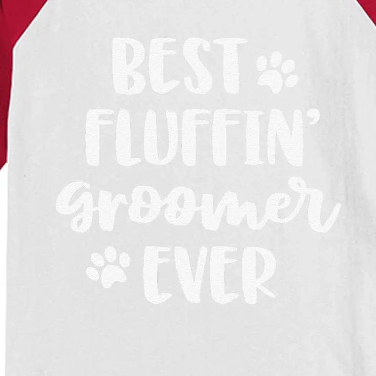 Funny Dog Grooming Gift Women Best Fluffin' Groomer Ever Kids Colorblock Raglan Jersey