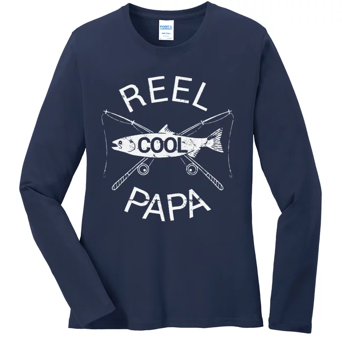 Fathers Day Gifts Funny Fishing Reel Cool Papa Dad Joke Ladies Long Sleeve Shirt