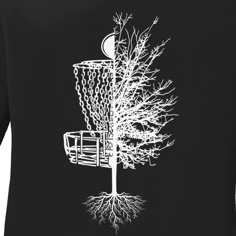 Funny Disc Golf Basket Tree Frisbee Golf Course Ladies Long Sleeve Shirt