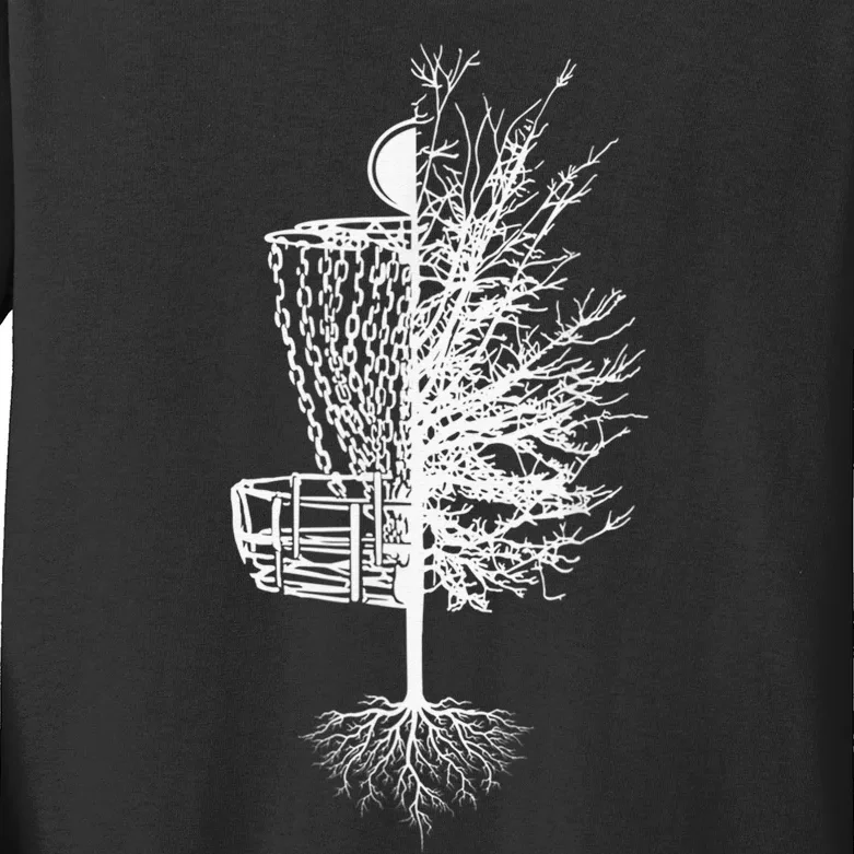 Funny Disc Golf Basket Tree Frisbee Golf Course Kids Long Sleeve Shirt