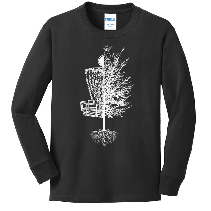 Funny Disc Golf Basket Tree Frisbee Golf Course Kids Long Sleeve Shirt