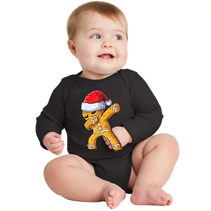 Funny Dabbing Gingerbread Santa Christmas Boys Xmas Cookie Baby Long Sleeve Bodysuit