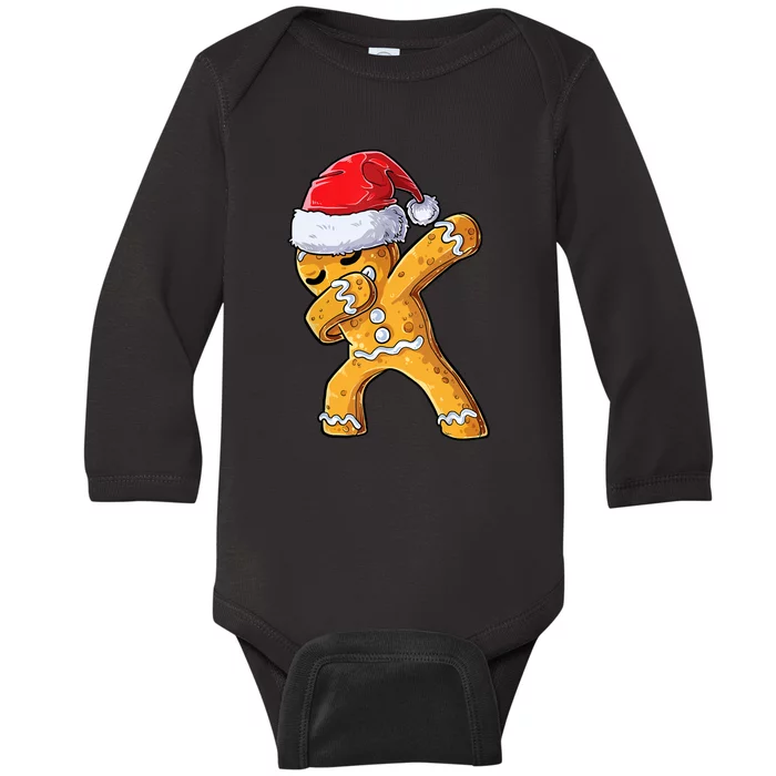 Funny Dabbing Gingerbread Santa Christmas Boys Xmas Cookie Baby Long Sleeve Bodysuit