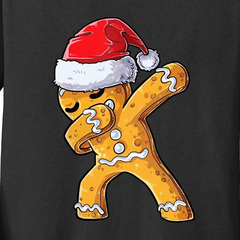 Funny Dabbing Gingerbread Santa Christmas Boys Xmas Cookie Kids Long Sleeve Shirt