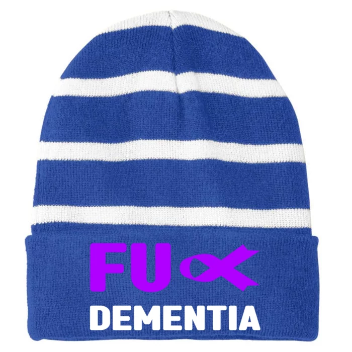 Fuck Detia Great Gift Funny Gift Fuck Alzheimer's Detia Awareness Gift Striped Beanie with Solid Band