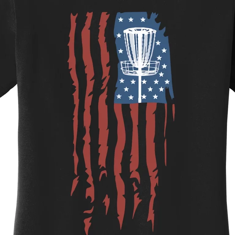 Funny Disc Golf American Flag Disc Frisbee Golf Women's T-Shirt