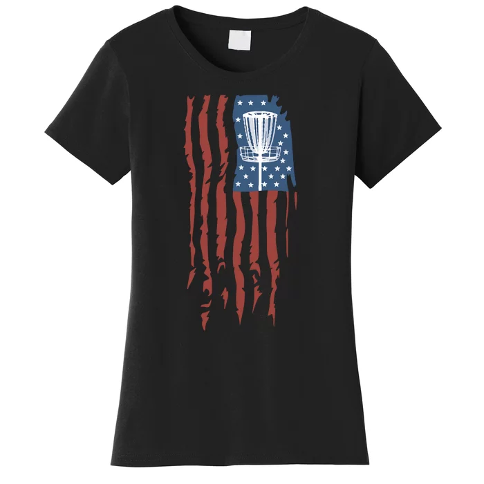 Funny Disc Golf American Flag Disc Frisbee Golf Women's T-Shirt