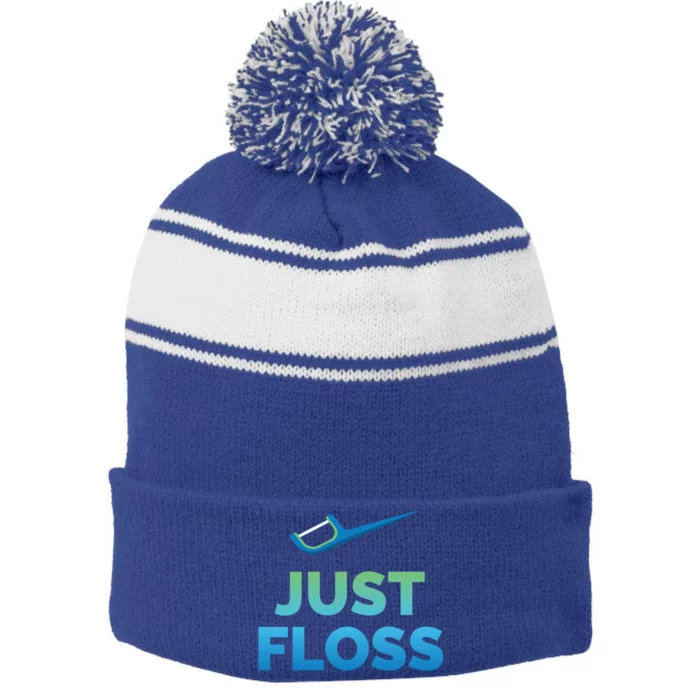 Funny Dentist Gift Just Floss Dental Assistant Hygienist Gift Stripe Pom Pom Beanie