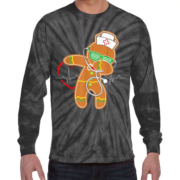 Funny Dabbing Gingerbread Nurse Shirt Nursing Xmas Gift Tie-Dye Long Sleeve Shirt