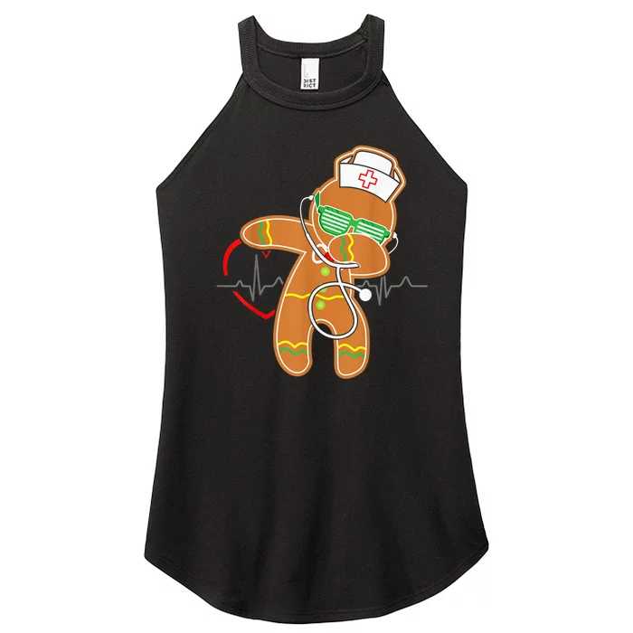 Funny Dabbing Gingerbread Nurse Shirt Nursing Xmas Gift Women’s Perfect Tri Rocker Tank