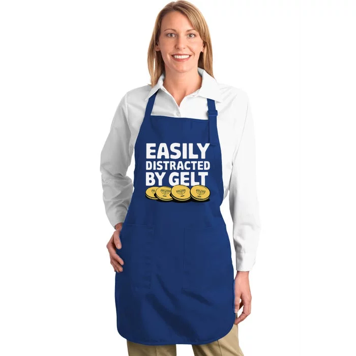 Funny Dreidel Gelt Chanukah Jewish Menorah Hanukkah Gelt Full-Length Apron With Pocket