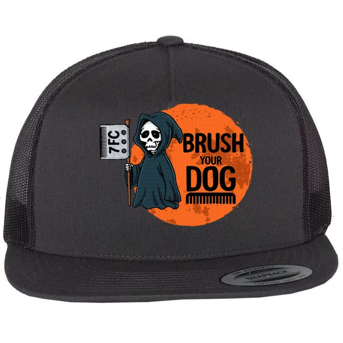 Funny Dog Groomer Brush Your Dog Grooming Reaper Halloween Flat Bill Trucker Hat