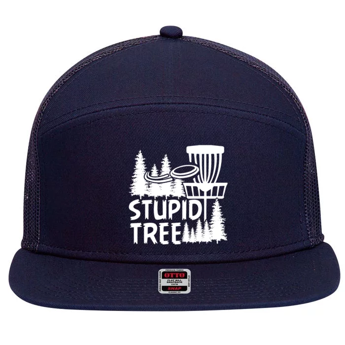 Funny Disc Golf Stupid Tree Distressed Frisbee Golf 7 Panel Mesh Trucker Snapback Hat