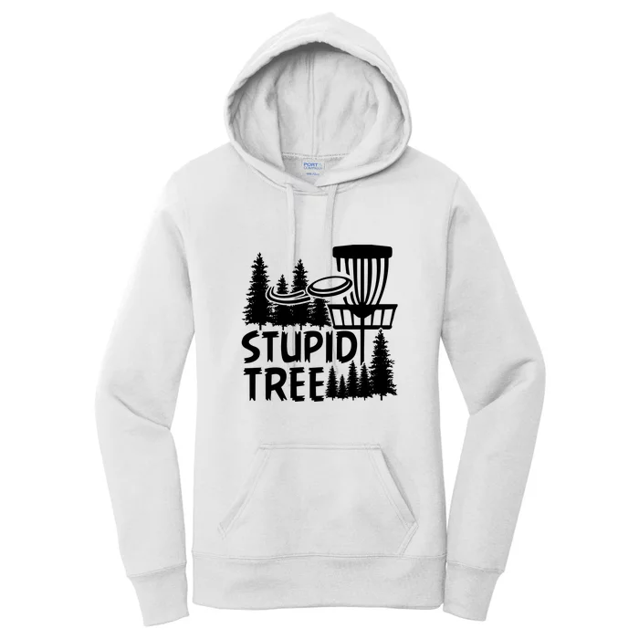 Funny Disc Golf Stupid Tree Distressed Frisbee Golf Women's Pullover Hoodie