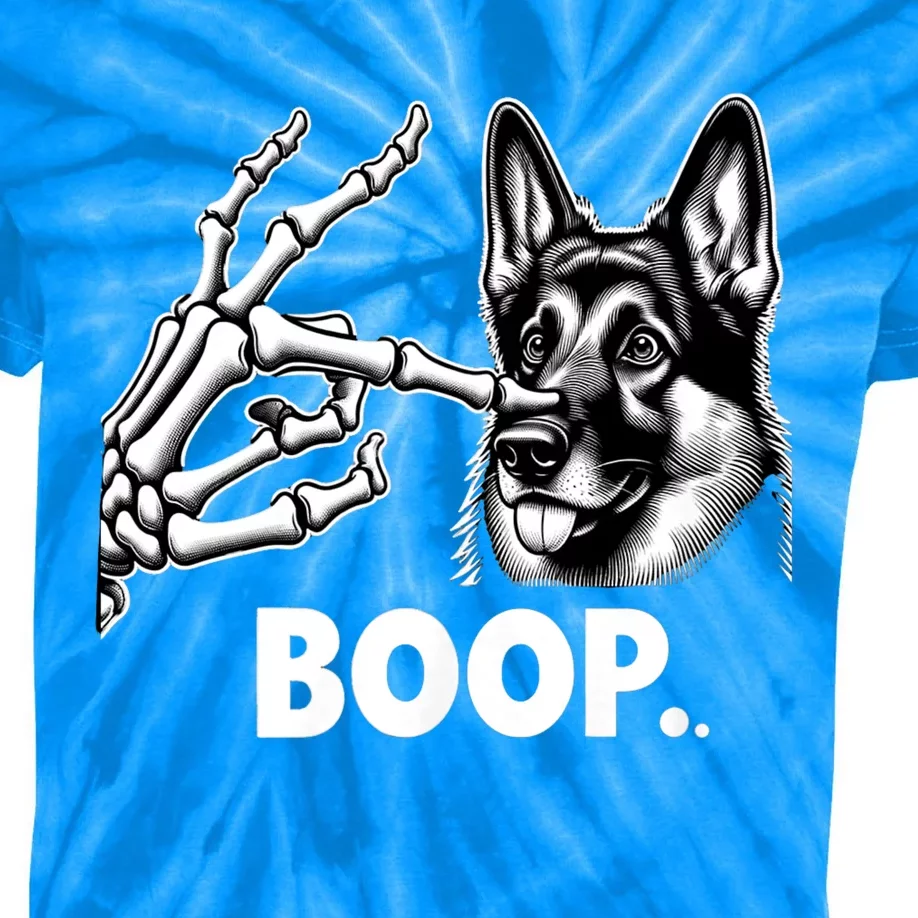 Funny Dog German Shepherd Skeleton Hand Boop Costume Kids Tie-Dye T-Shirt