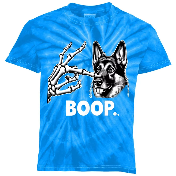 Funny Dog German Shepherd Skeleton Hand Boop Costume Kids Tie-Dye T-Shirt