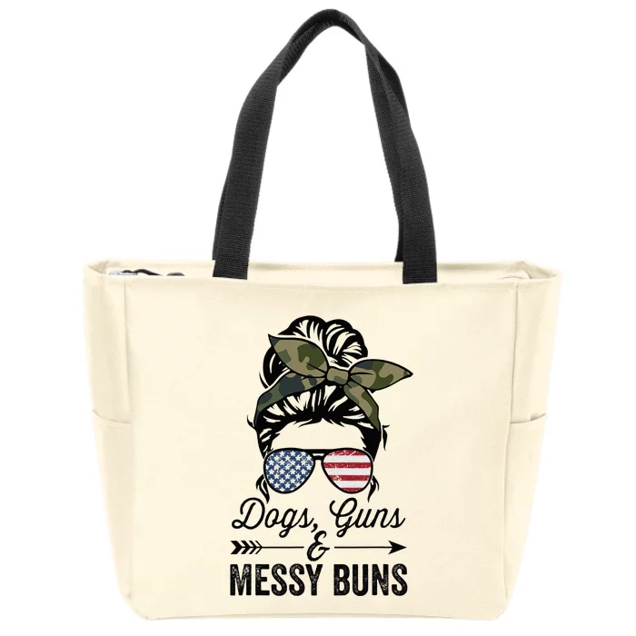 Funny DOGS GUNS & MESSY BUNS Wo Pro Gun Dog Lover Zip Tote Bag