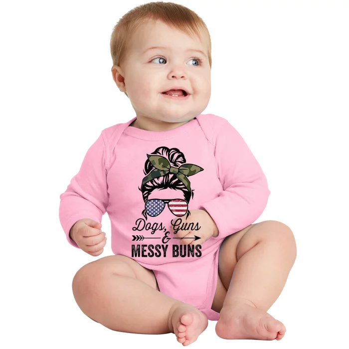 Funny DOGS GUNS & MESSY BUNS Wo Pro Gun Dog Lover Baby Long Sleeve Bodysuit