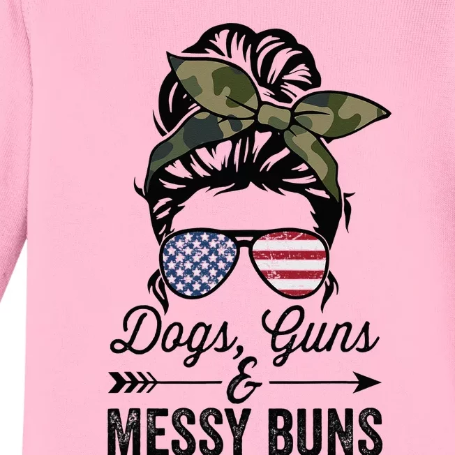 Funny DOGS GUNS & MESSY BUNS Wo Pro Gun Dog Lover Baby Long Sleeve Bodysuit