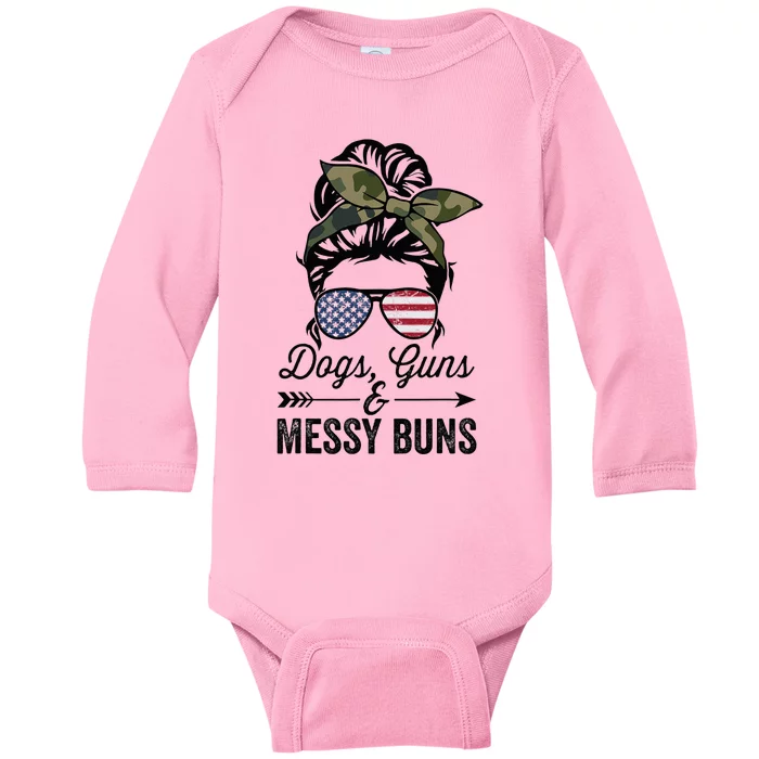 Funny DOGS GUNS & MESSY BUNS Wo Pro Gun Dog Lover Baby Long Sleeve Bodysuit