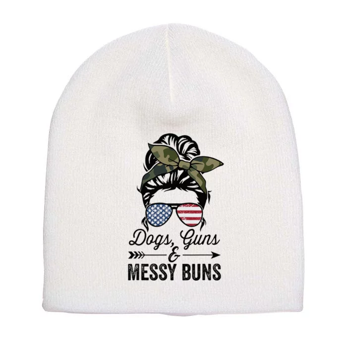 Funny DOGS GUNS & MESSY BUNS Wo Pro Gun Dog Lover Short Acrylic Beanie