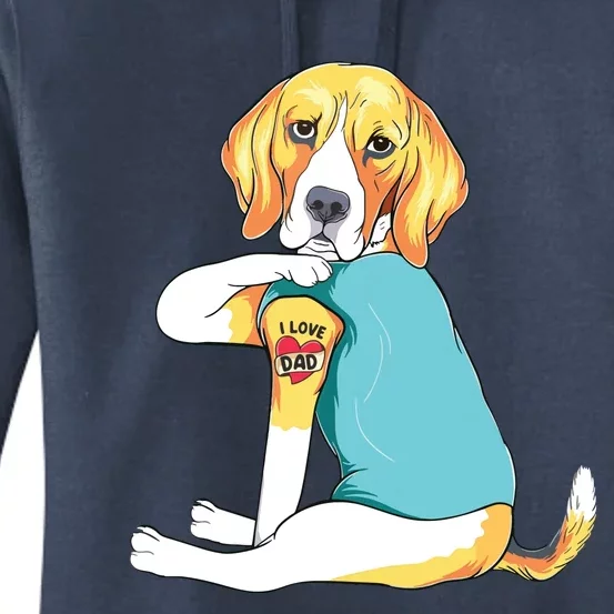 Fathers Day Gift Funny Dog Dad Beagle I Love Dad Tattoo Women's Pullover Hoodie