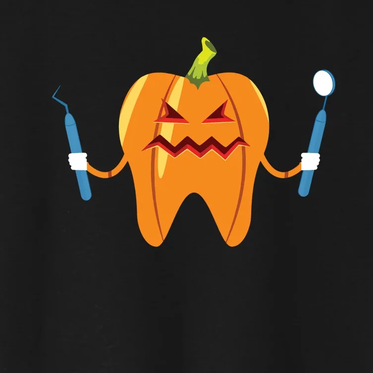 Funny Dental Halloween Tooth Pumpkin Dentist Women's Crop Top Tee