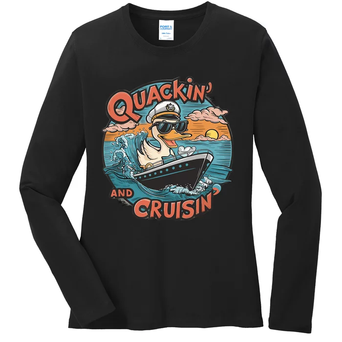 Funny Duck Hunting Hiding Cruise Duck Hunter Cruise Ship Ladies Long Sleeve Shirt