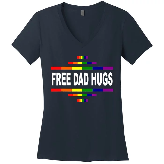 Free Dad Hugs LGBT Rainbow Pride Fathers Day Women's V-Neck T-Shirt