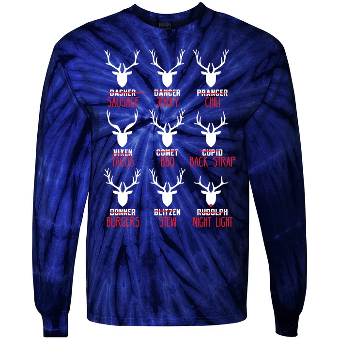 Funny Deer Hunting All of Santa's Reindeer Tie-Dye Long Sleeve Shirt