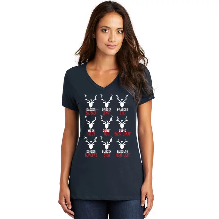 Funny Deer Hunting All of Santa's Reindeer Women's V-Neck T-Shirt