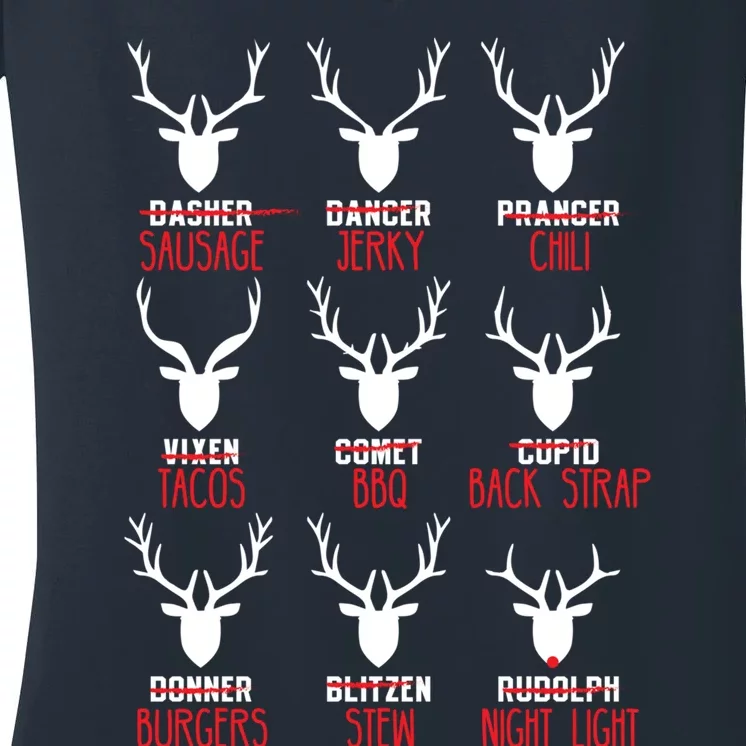 Funny Deer Hunting All of Santa's Reindeer Women's V-Neck T-Shirt