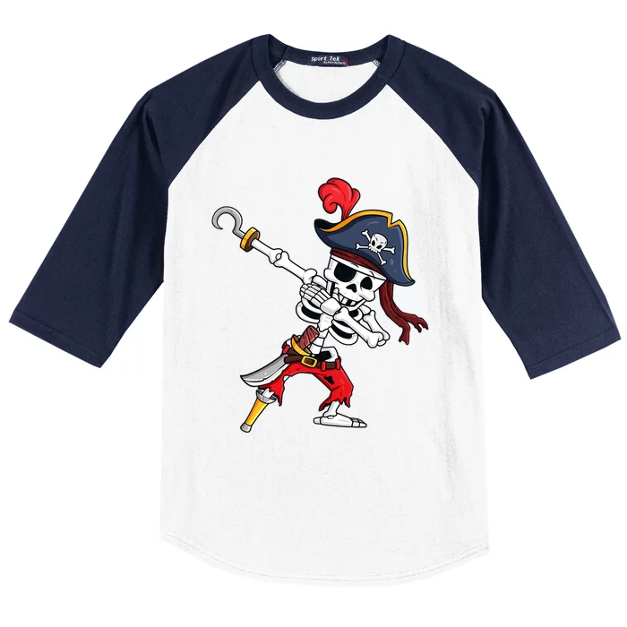 Funny Dab Halloween Dabbing Pirate Skeleton Gift Baseball Sleeve Shirt