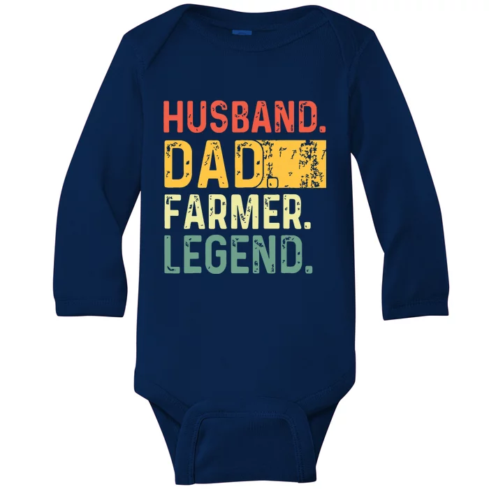 Fathers Day Husband Dad Farmer Legend Funny Vintage Baby Long Sleeve Bodysuit