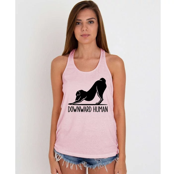 Funny Downward Hu Dog Yoga Design Cool Anime Print Cool Gift Women's Knotted Racerback Tank