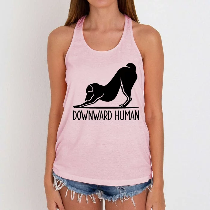 Funny Downward Hu Dog Yoga Design Cool Anime Print Cool Gift Women's Knotted Racerback Tank