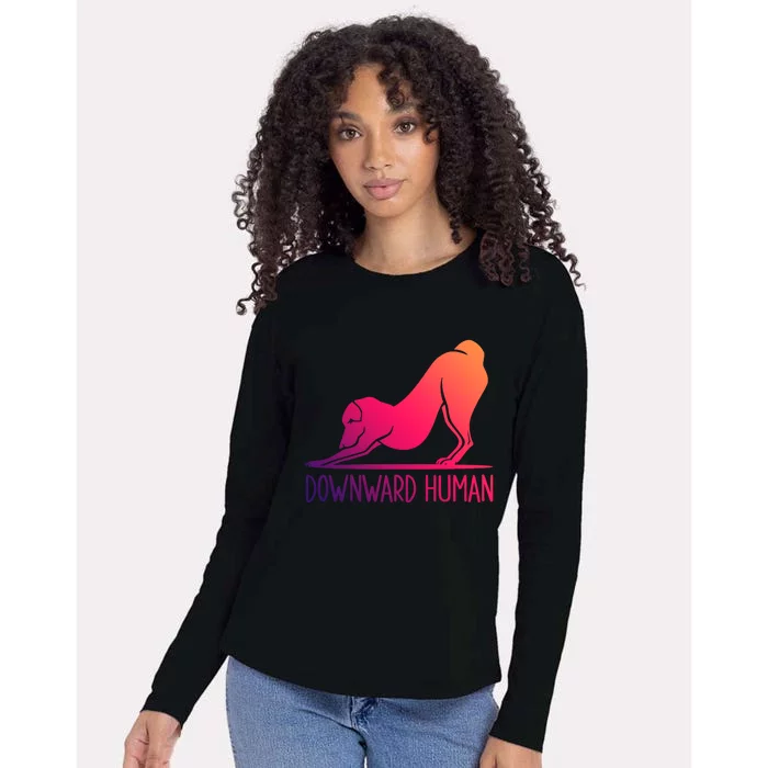 Funny Downward Hu Dog Yoga Design Cool Anime Print Meaningful Gift Womens Cotton Relaxed Long Sleeve T-Shirt