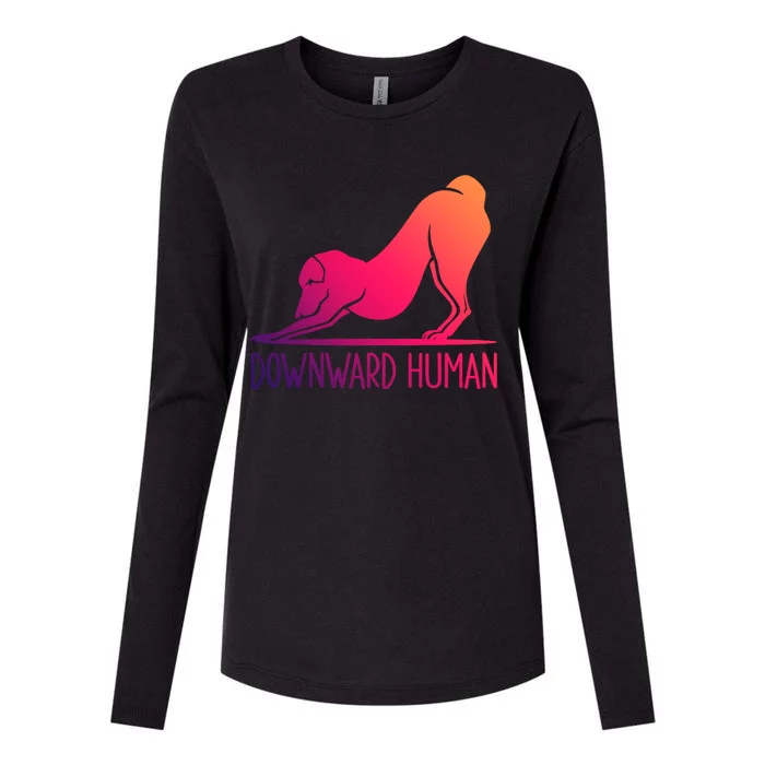 Funny Downward Hu Dog Yoga Design Cool Anime Print Meaningful Gift Womens Cotton Relaxed Long Sleeve T-Shirt