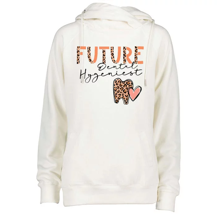 Future Dental Hygienist Cute Leopard Print Heart Design Womens Funnel Neck Pullover Hood