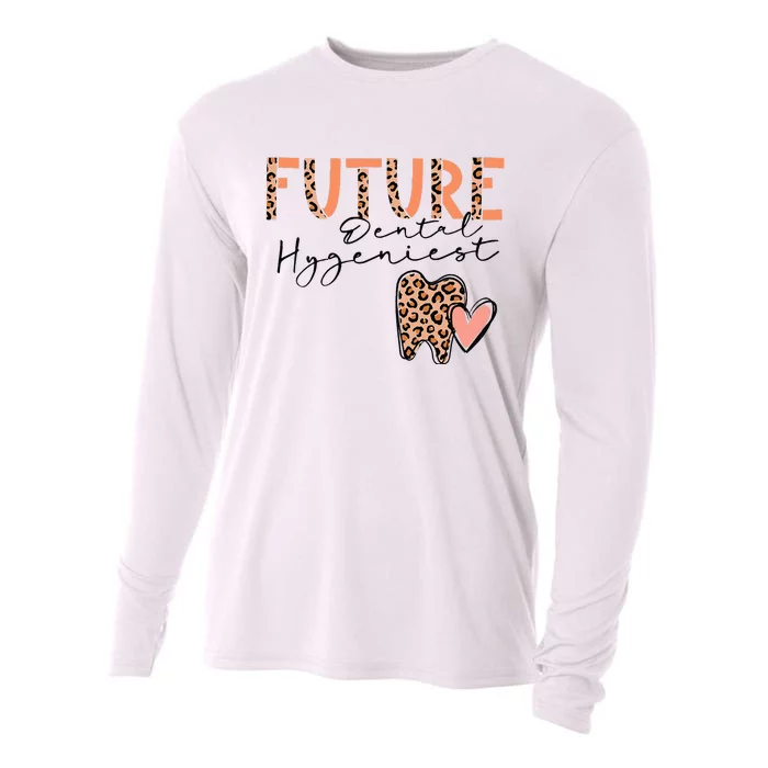 Future Dental Hygienist Cute Leopard Print Heart Design Cooling Performance Long Sleeve Crew