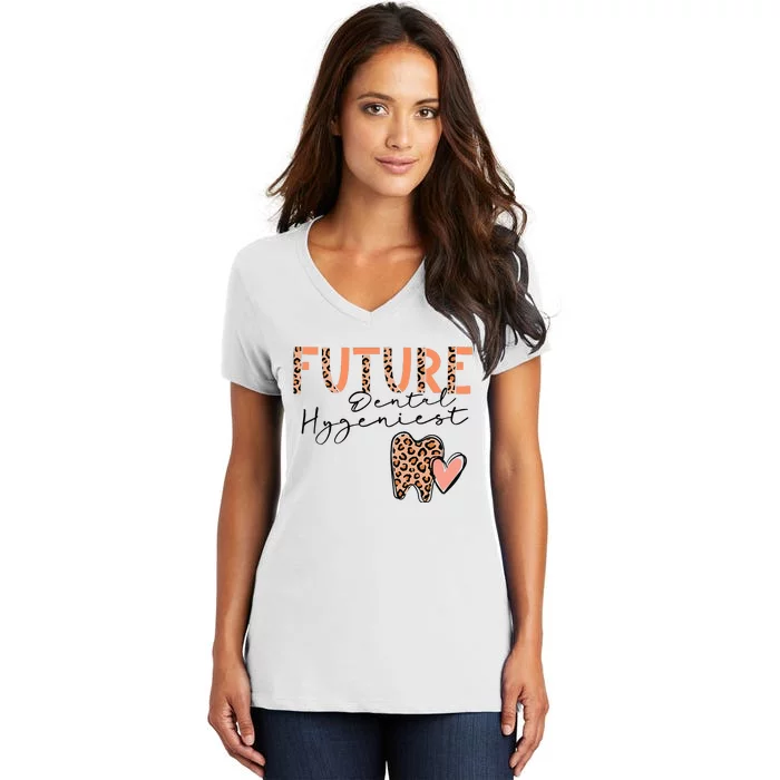 Future Dental Hygienist Cute Leopard Print Heart Design Women's V-Neck T-Shirt