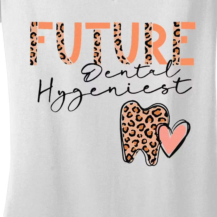 Future Dental Hygienist Cute Leopard Print Heart Design Women's V-Neck T-Shirt